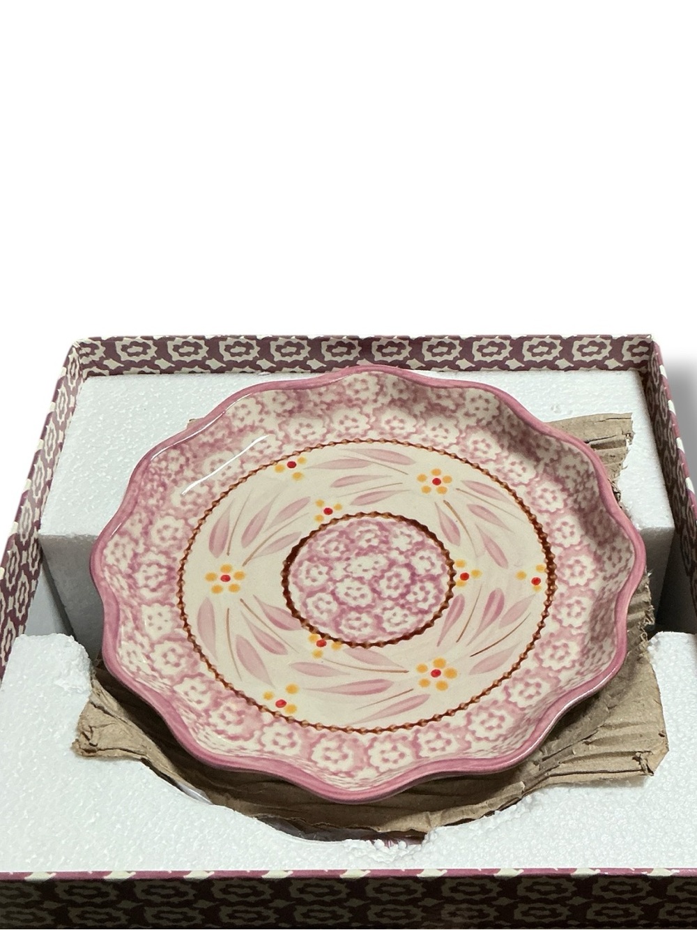Temp-Tations By Tara Old World 8” Pink Floral Scalloped Dish Set Of 4 New